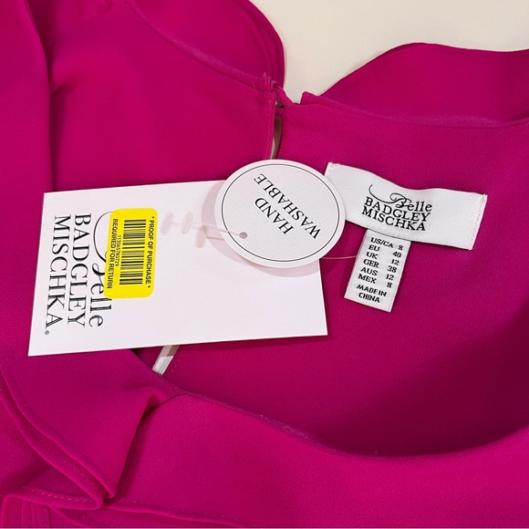 NEW Belle Badgley Mischka Magenta Long Sleeve Ruffle front Mini cocktail Dress - Picture 10 of 17